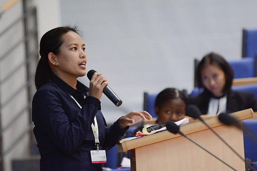 Karen Tuason speaks at the 2013 Global Landscapes Forum Session "Youth: The Future of Sustainable Landscapes." 